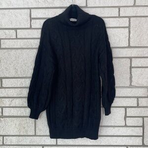 Black Cable Knit Turtleneck Sweater